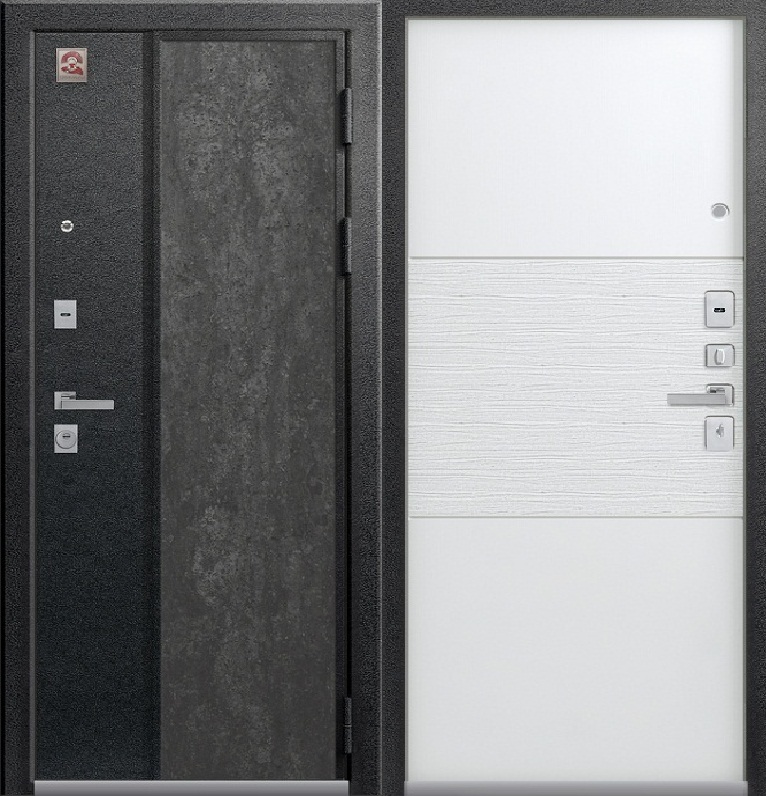 Входная дверь LUX - 7 Серый муар/серый камень - Cофт белый 