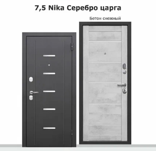 дверь стальная модель Дверь 7,5 Nika серебро царга бетон снежный