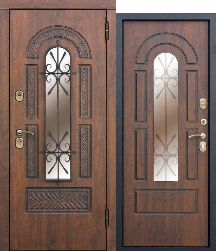 Входная металлическая дверь со стеклопакетом и ковкой Vikont